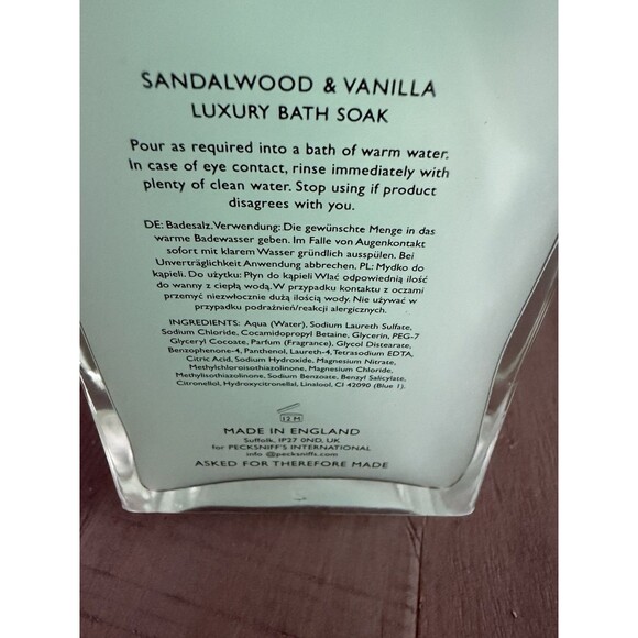 Pecksniff’s England Sandalwood & Vanilla Luxury Bath Soak ~ 23.6 oz - Picture 4 of 4